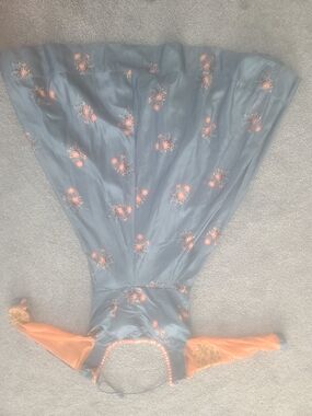 Grey Floral Anarkali with Peach Sleeves